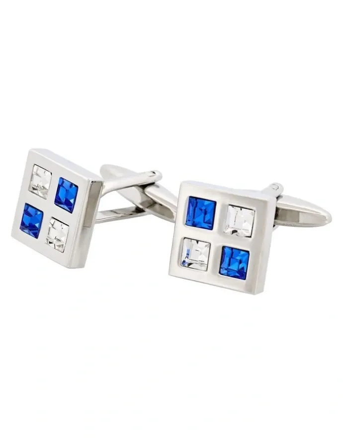 Cudworth Rhodium Plated Sapphire And Clear Crystal Cufflinks in Silver