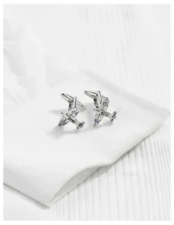 Cudworth Rhodium Plated Supermarine Spitfire Cufflinks in Silver