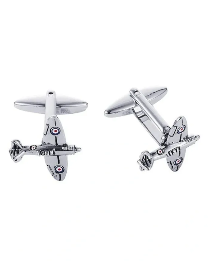 Cudworth Rhodium Plated Supermarine Spitfire Cufflinks in Silver