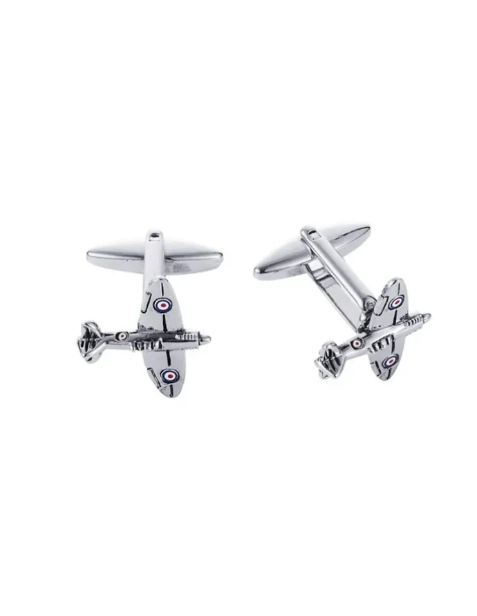 Cudworth Rhodium Plated Supermarine Spitfire Cufflinks in Silver