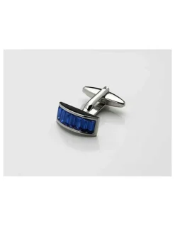 Cudworth Rhodium Plated Sapphire Crystal Curved Shaped Cufflinks in Silver