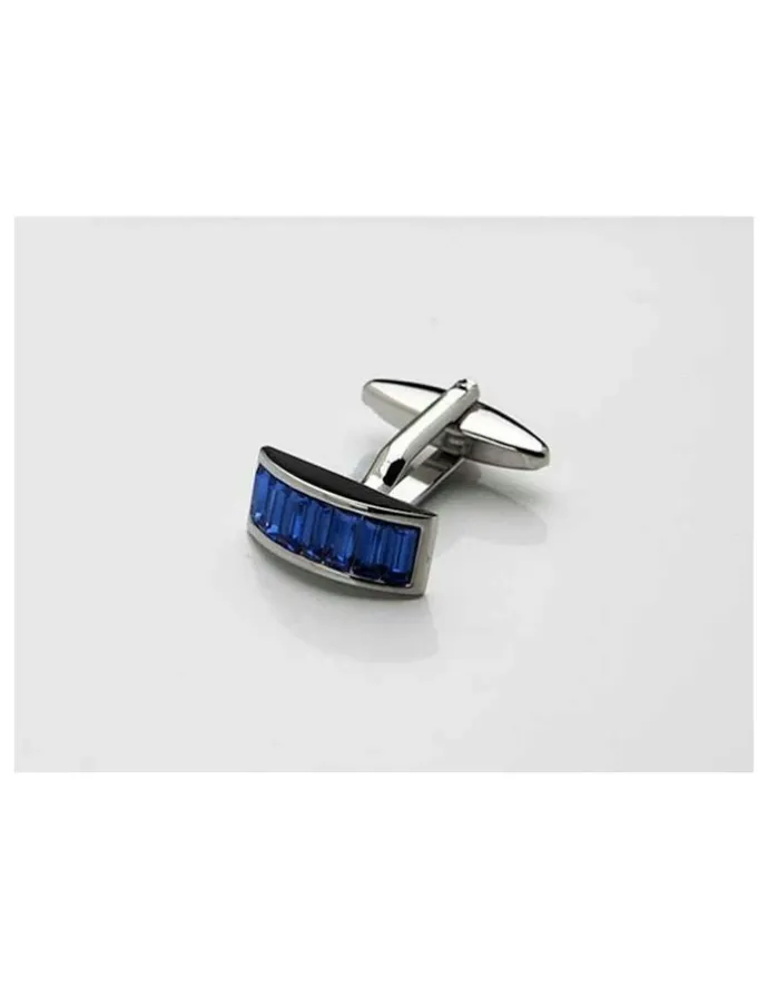 Cudworth Rhodium Plated Sapphire Crystal Curved Shaped Cufflinks in Silver
