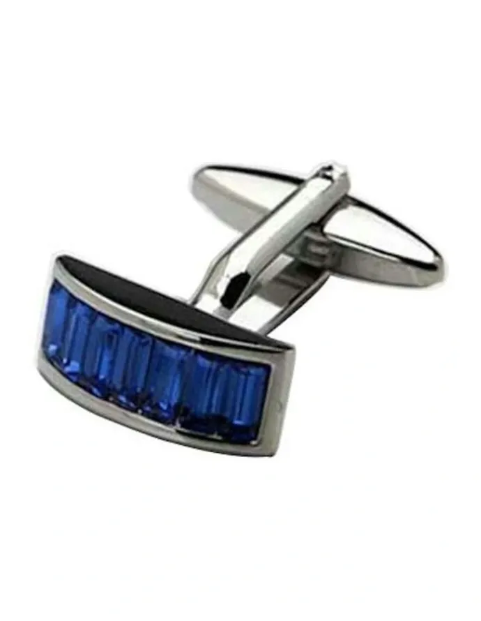 Cudworth Rhodium Plated Sapphire Crystal Curved Shaped Cufflinks in Silver