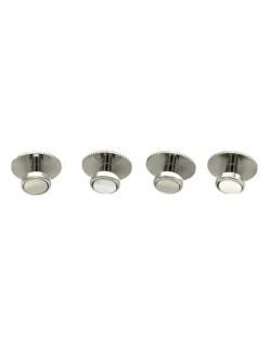 Cudworth Rhodium Round Screw Shirt Studs Set of 4 in Mother Of Pearl