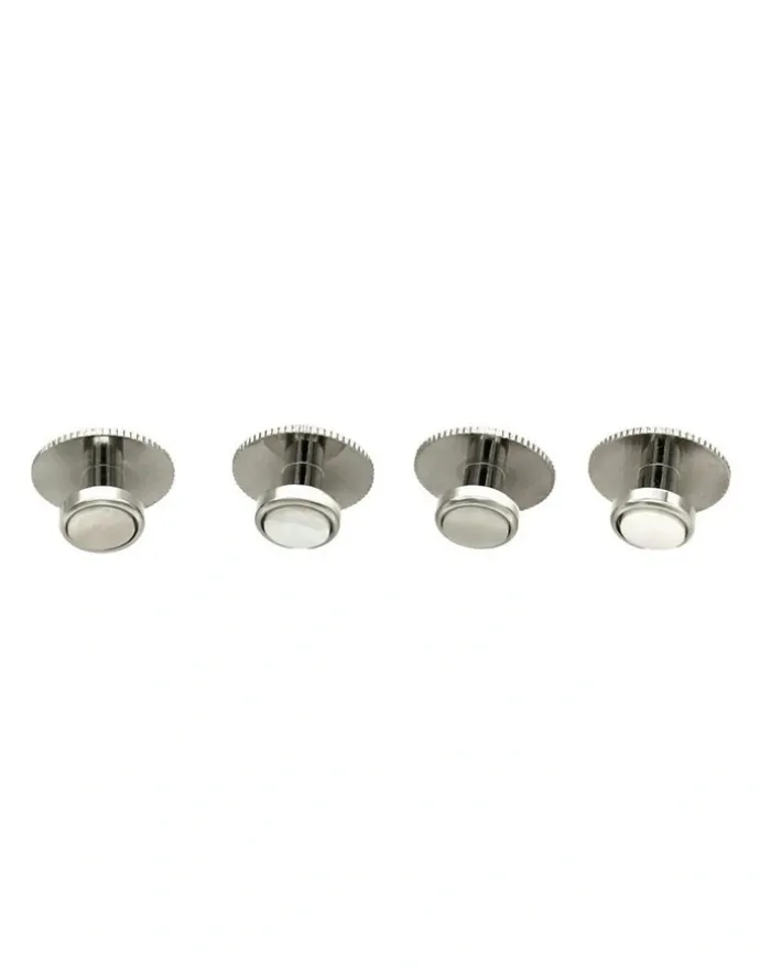 Cudworth Rhodium Round Screw Shirt Studs Set of 4 in Mother Of Pearl