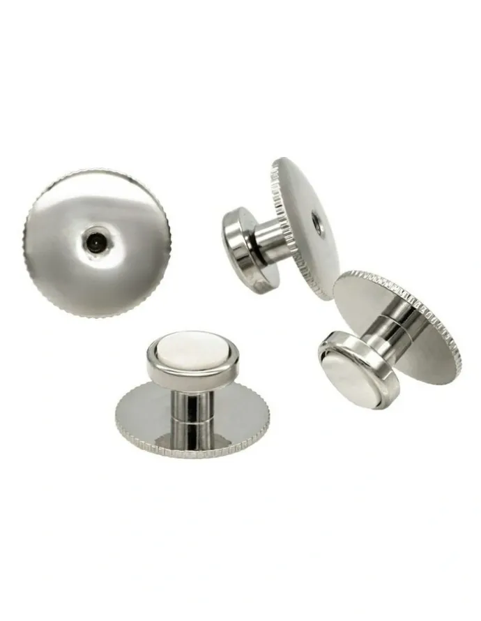Cudworth Rhodium Round Screw Shirt Studs Set of 4 in Mother Of Pearl