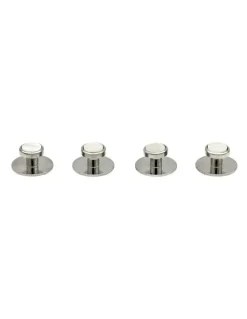 Cudworth Rhodium Round Screw Shirt Studs Set of 4 in Mother Of Pearl