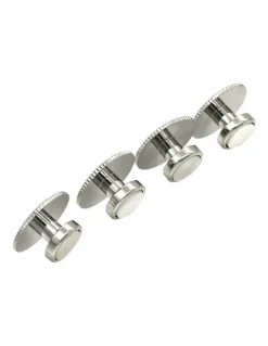 Cudworth Rhodium Round Screw Shirt Studs Set of 4 in Mother Of Pearl