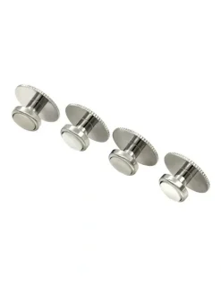 Cudworth Rhodium Round Screw Shirt Studs Set of 4 in Mother Of Pearl
