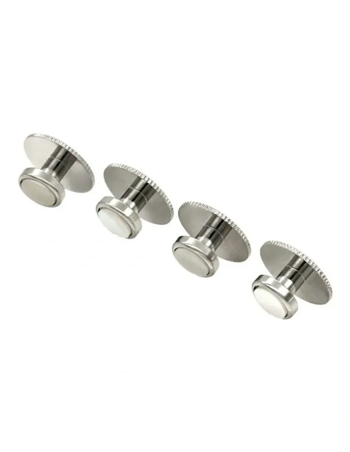 Cudworth Rhodium Round Screw Shirt Studs Set of 4 in Mother Of Pearl