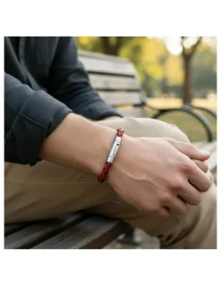 Cudworth Rosso Linea Italian Leather Bracelet in Red