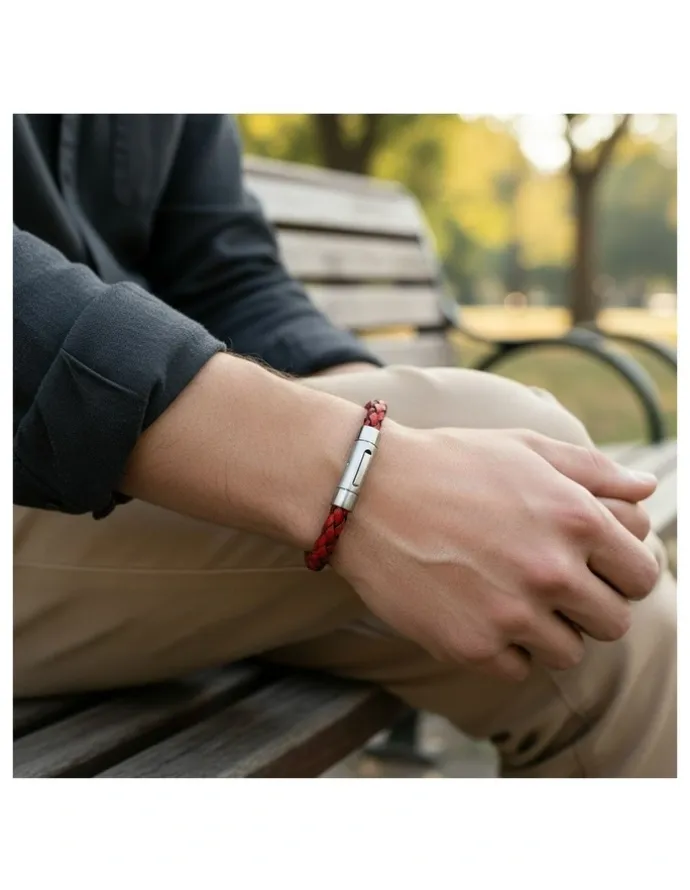Cudworth Rosso Linea Italian Leather Bracelet in Red