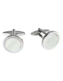 Cudworth Round Mother Of Pearl Dress Cufflinks in White