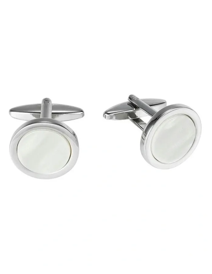 Cudworth Round Mother Of Pearl Dress Cufflinks in White