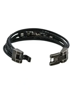 Cudworth Skull Stygian Leather Bracelet in Black