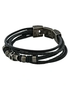 Cudworth Skull Stygian Leather Bracelet in Black