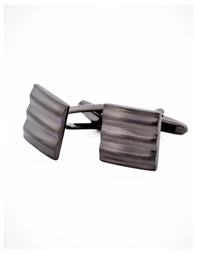 Cudworth Sqaure Striped Gun Metal Cufflinks