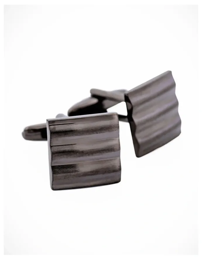 Cudworth Sqaure Striped Gun Metal Cufflinks