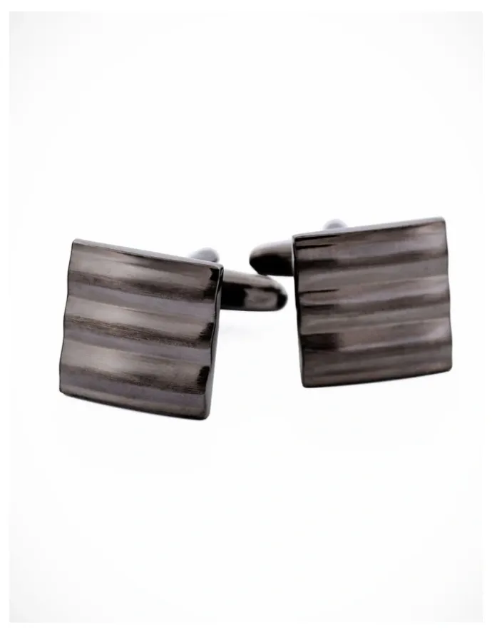 Cudworth Sqaure Striped Gun Metal Cufflinks