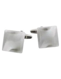Cudworth Square Cats Eye Cufflinks in White