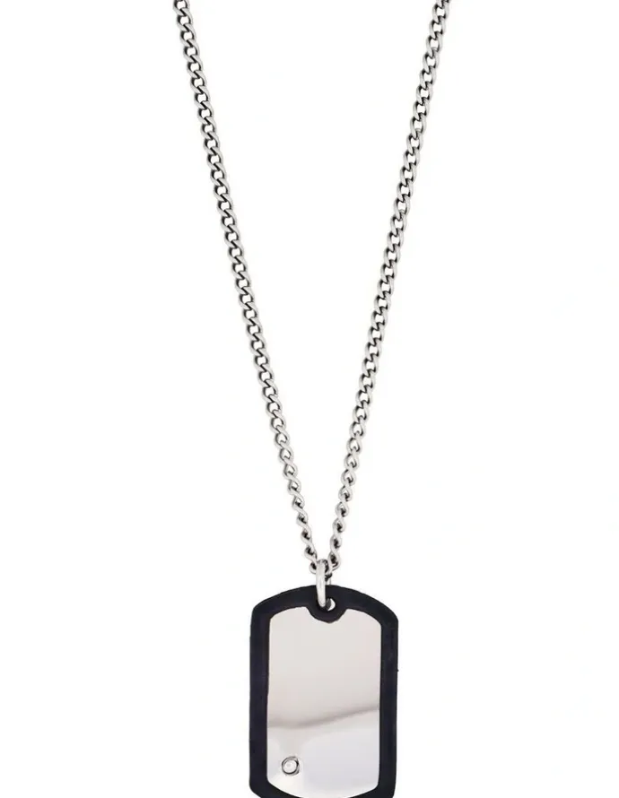 Cudworth Stainless Steel & Rubber Dog Tag & Chain in Silver