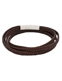 Cudworth Stainless Steel & Leather Double Strand Bracelet in Brown