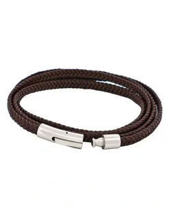 Cudworth Stainless Steel & Leather Double Strand Bracelet in Brown