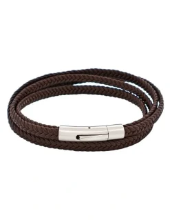 Cudworth Stainless Steel & Leather Double Strand Bracelet in Brown