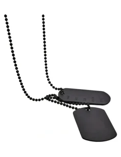 Cudworth Stainless Steel & Ion Plated Double Dog Tags on Ball Chain in Black