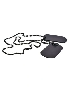 Cudworth Stainless Steel & Ion Plated Double Dog Tags on Ball Chain in Black