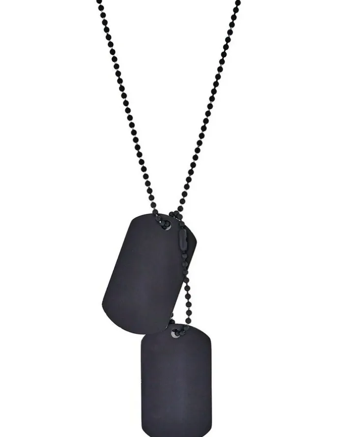 Cudworth Stainless Steel & Ion Plated Double Dog Tags on Ball Chain in Black