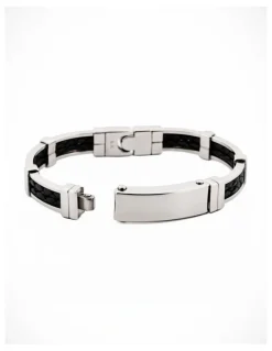 Cudworth Stainless Steel Leather Small Bangle in Silver