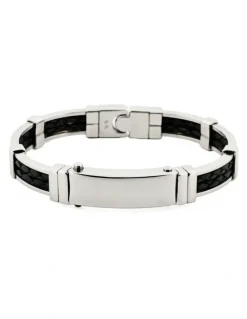 Cudworth Stainless Steel Leather Small Bangle in Silver