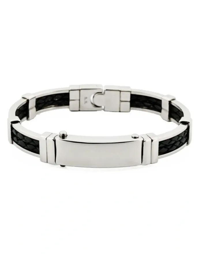 Cudworth Stainless Steel Leather Small Bangle in Silver
