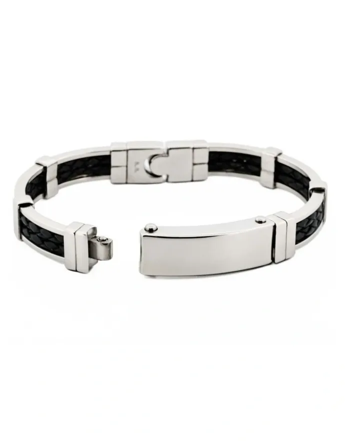 Cudworth Stainless Steel Leather Small Bangle in Silver