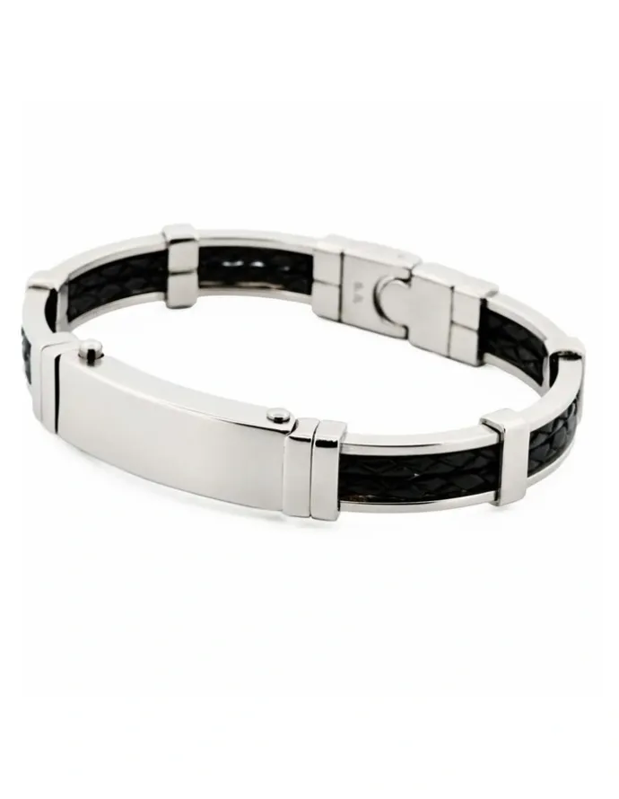 Cudworth Stainless Steel Leather Small Bangle in Silver