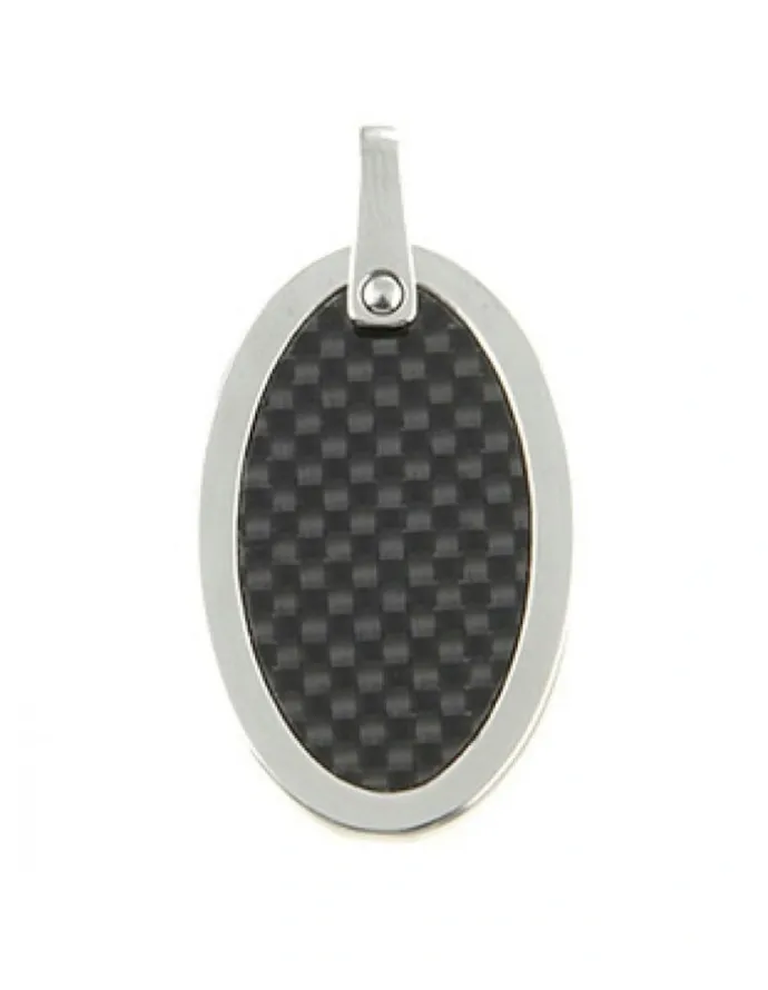 Cudworth Stainless Steel Pendant With Carbon Fibre Inlay On Ball Chain in Silver