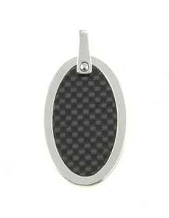 Cudworth Stainless Steel Pendant With Carbon Fibre Inlay On Ball Chain in Silver