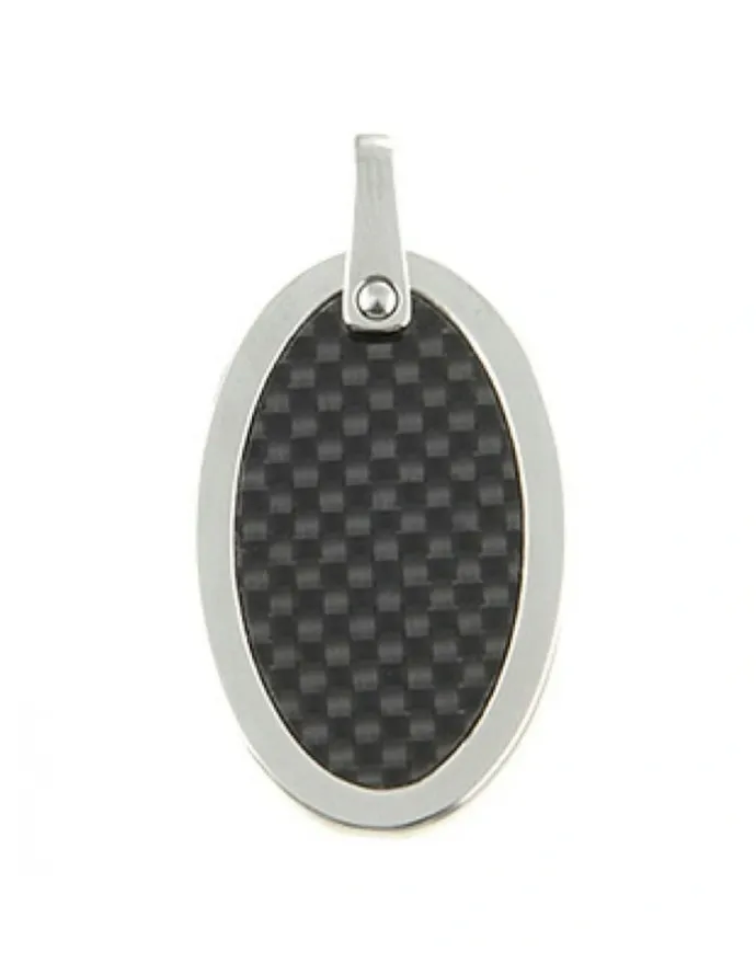 Cudworth Stainless Steel Pendant With Carbon Fibre Inlay On Ball Chain in Silver