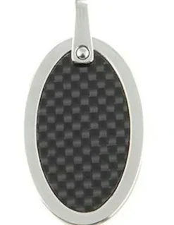 Cudworth Stainless Steel Pendant With Carbon Fibre Inlay On Ball Chain in Silver