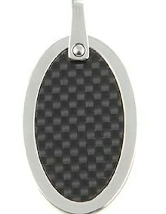 Cudworth Stainless Steel Pendant With Carbon Fibre Inlay On Ball Chain in Silver