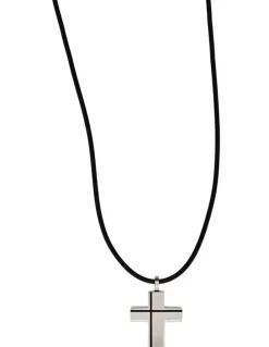 Cudworth Stainless Steel Cross Pendant And Rubber Chain in Black