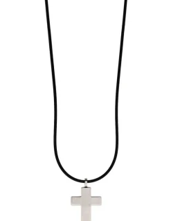 Cudworth Stainless Steel Cross Pendant And Rubber Chain in Black