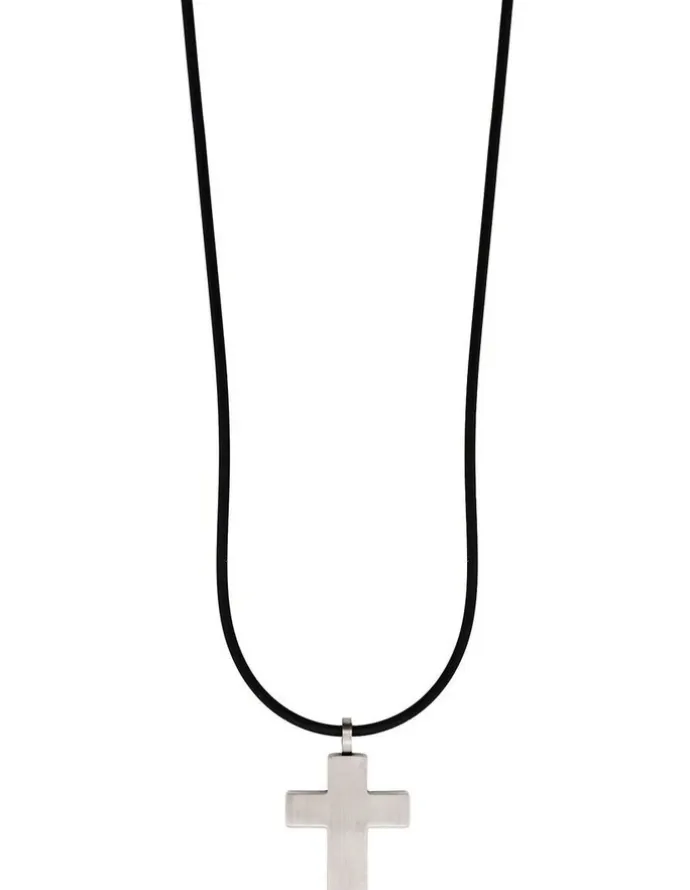 Cudworth Stainless Steel Cross Pendant And Rubber Chain in Black