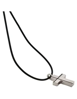 Cudworth Stainless Steel Cross Pendant And Rubber Chain in Black