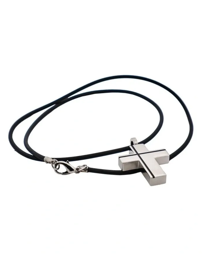 Cudworth Stainless Steel Cross Pendant And Rubber Chain in Black