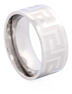 Cudworth Stainless Steel with Greek Key Pattern Ring in Silver