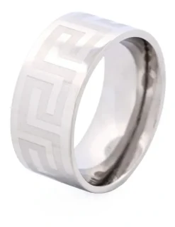 Cudworth Stainless Steel with Greek Key Pattern Ring in Silver