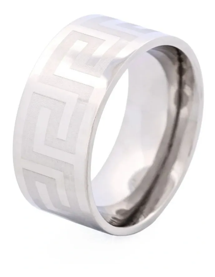 Cudworth Stainless Steel with Greek Key Pattern Ring in Silver