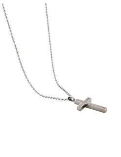 Cudworth Stainless Steel Cross Pendant With Ion Plated Pearl Inlay On Ball Chain in Silver